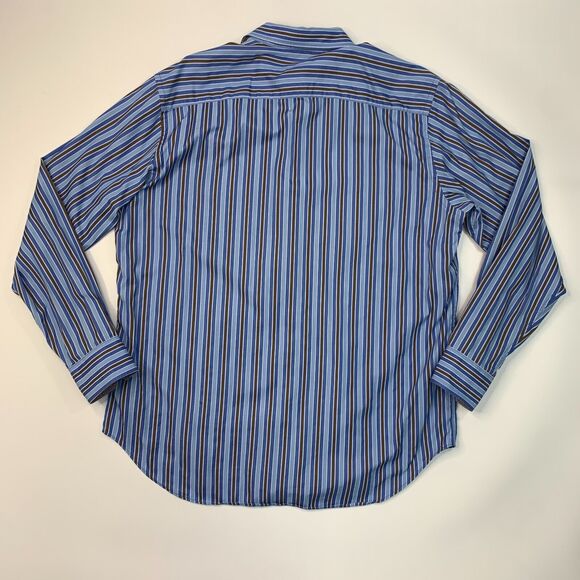 Bugatchi Uomo Shirt Mens XL Extra Large Blue Brown Flip Cuff Button Up Striped - Picture 7 of 12
